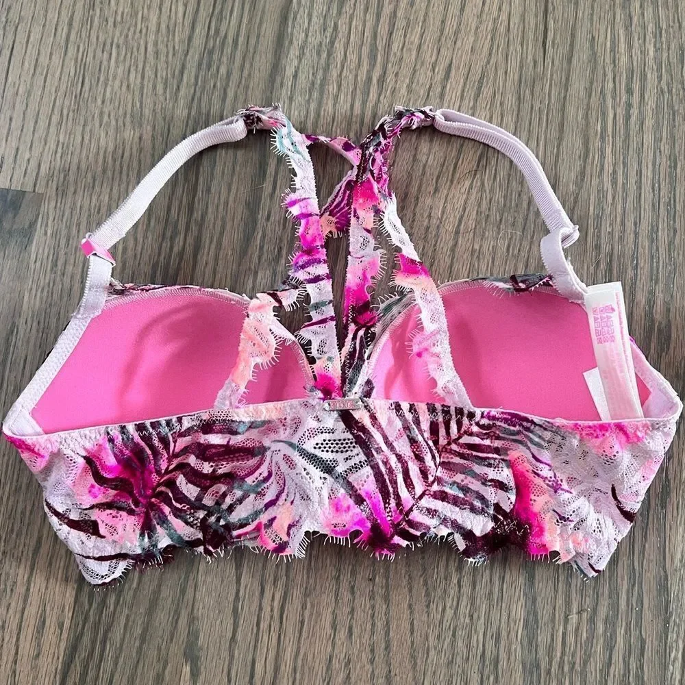 Victoria’s Secret Pink Date Push Up Padded racerback front closure bra Floral